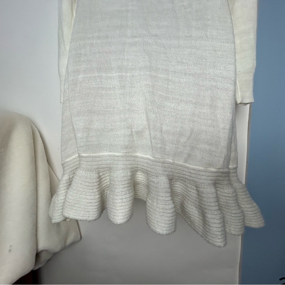 Allison Brittney White Ruffled Open Cardigan Sweater Medium - Picture 11 of 14